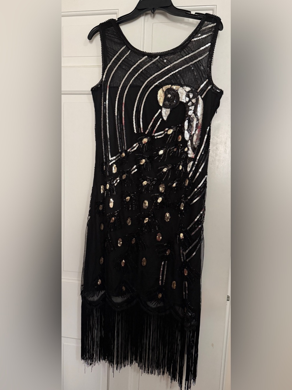 Black Sequin-Detail Fringe Dress - Flapper 1920s Costume